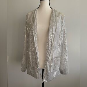 Silver Sequin Open Front Blazer